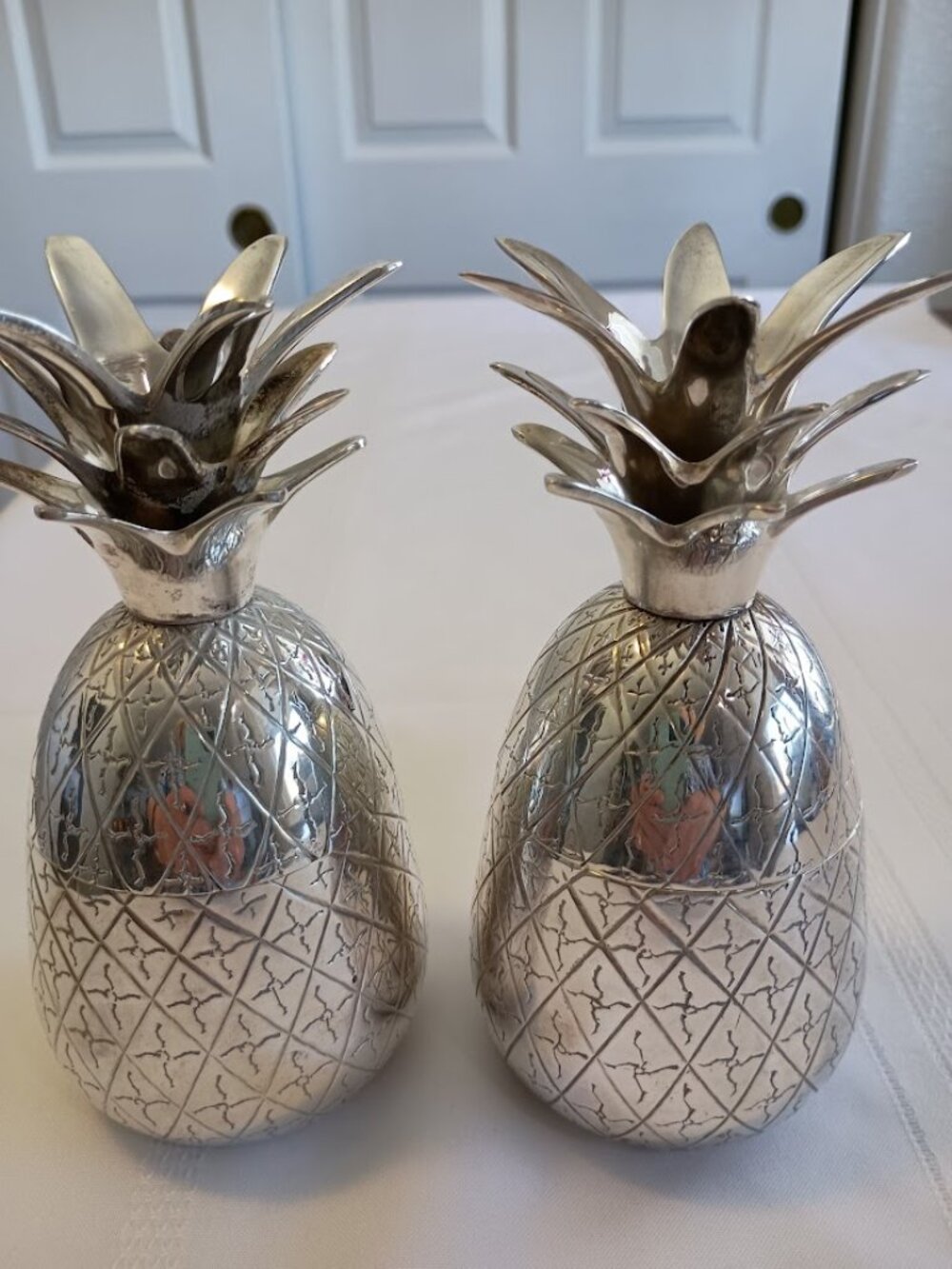 Vintage Silver-Plated Pineapple Shaped Candle Holders, Made in India, Set of Two